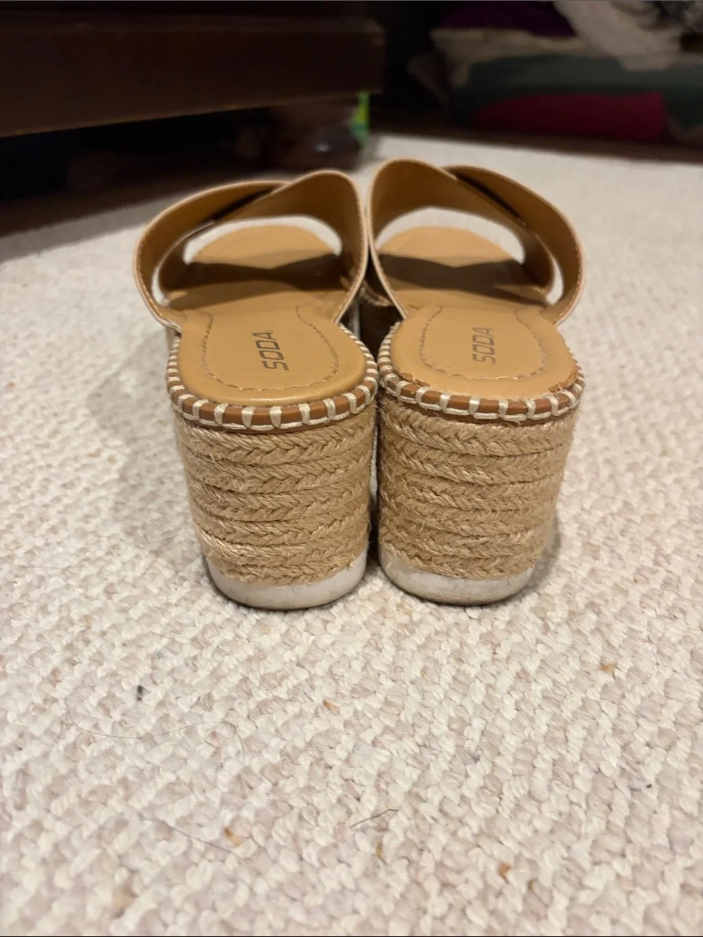 Soda Beige Crisscross Espadrille Wedge Slides